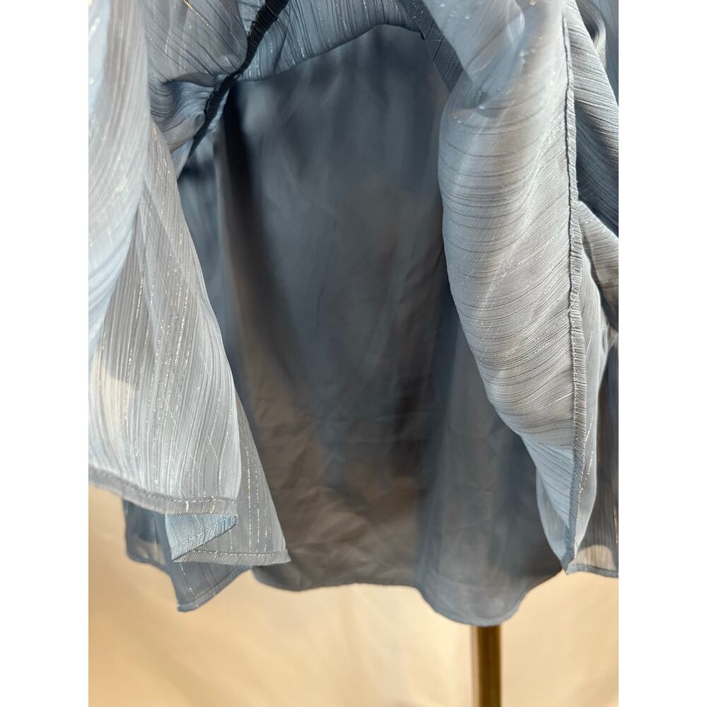 WAYF Dakota Metallic Blue Cutout Tiered Mini Dress Size M Long Sleeve - Picture 5 of 8